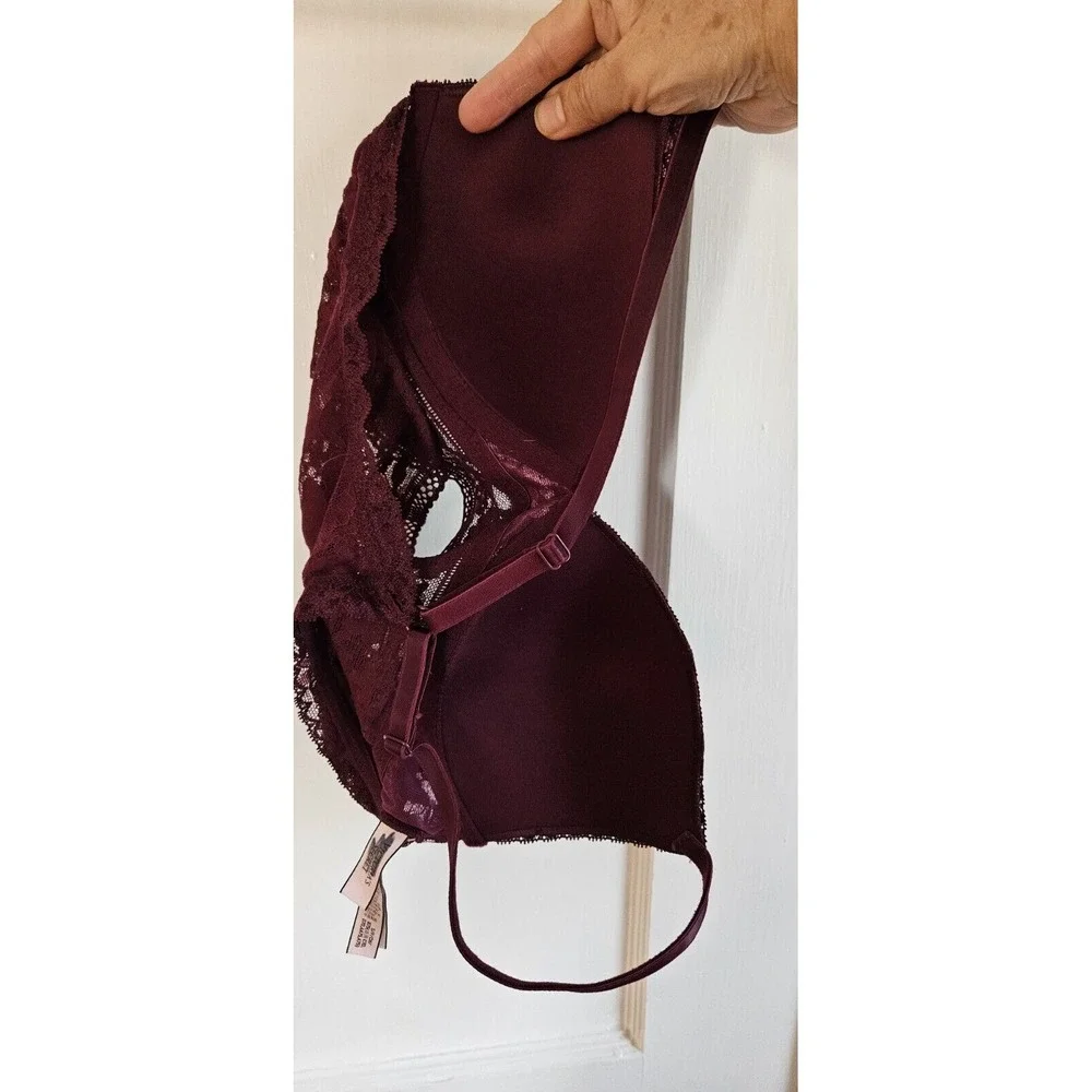 victoria Secret  dark red lace lining bralette Small‎ unwired new